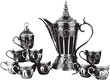 © Pro stocker - Antique silver coffee pot and cups a vintage tableware set illustration