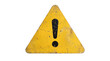 © PrismPNG - Grungy weathered yellow warning sign featuring a prominent black exclamation mark on transparent background