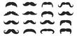 © ayat 02 - Vintage Black Mustache Icon Set featuring retro handlebar, walrus, pencil, and curly designs, classic facial hair symbols, barber shop, grooming, and vintage style vector illustration.
