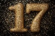 © Namdang - Golden Glitter Number 17 on Sparkling Black Background