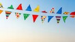 © Lontong Studio - Colorful triangular bunting flags on a string against a clear blue sky.