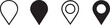 © IconNest - Silhouette location pin icons in outline and bold styles, black map marker symbols set.