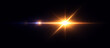 © Poliak - Golden horizontal star light flare with bright glowing rays and optical lens effect, abstract luminous energy illustration on transparent background