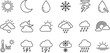 © MstBabli - Comprehensive weather forecast line icon set featuring sun moon clouds rain snow thunder rainbows and temperature climate monitoring symbols