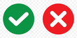 © Top - Sharp green checkmark and red cross on isolated white background vector symbol for right and wrong choices. Modern flat design, Checkmark icon set. Checkmark right symbol tick sign