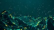 © Sergio Klambiatti - 3D render of an abstract neural landscape featuring luminous turquoise and orange lines resembling data flow across dark wavy terrain. Floating particles enhance the sense of motion and depth