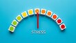 © Stocker Man - Visual metaphor showing a red pencil pointing to high stress levels on a colorful indicator gauge