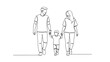 © Raiton - Man, woman, and child walking together holding hands in a simple line drawing.