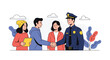 © Lyman - Friendly police officer shaking hands with a young man in a positive community policing interaction with other citizens.