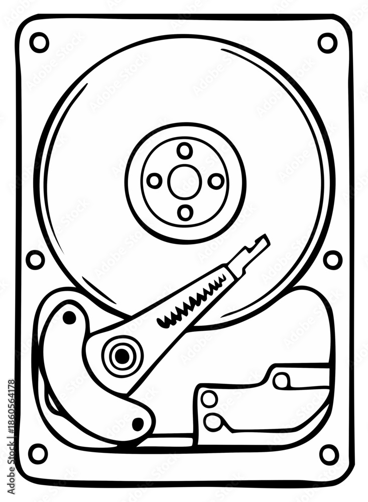 Draw Computer Disk Internal Hard Drive Component Schematic Drawing with Disk and Read ...