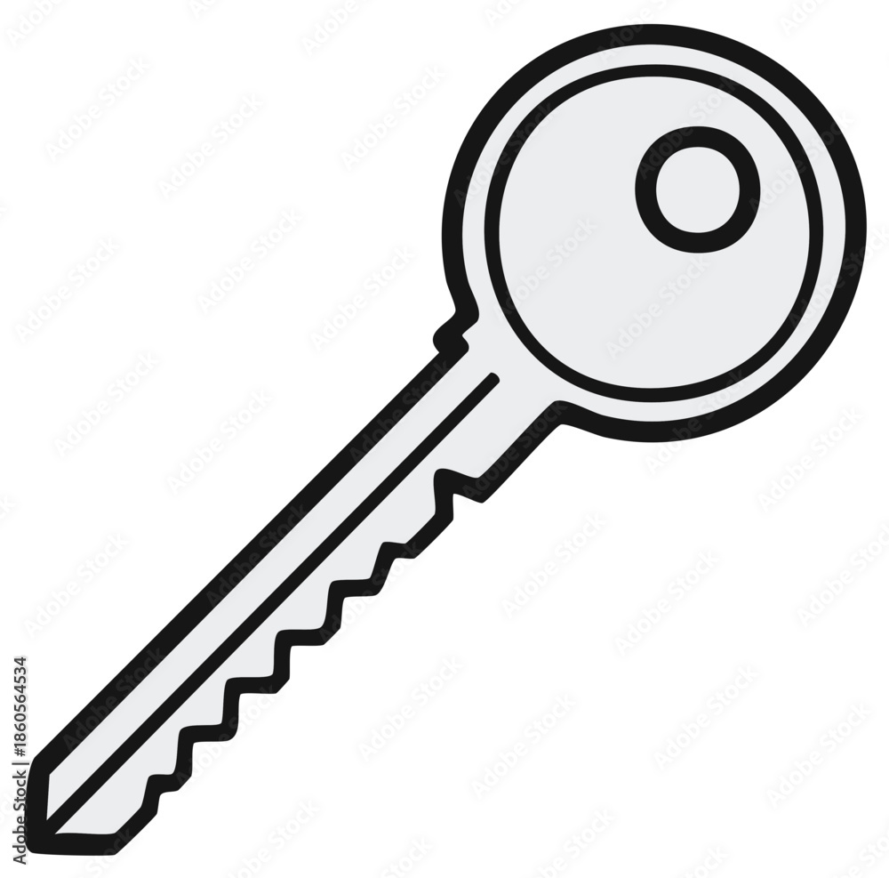 Simple Silver Key Isolated on White Background for Access and Security