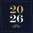 ©  Umme Hamira Tuli - Luxury Happy New Year 2026 Greeting Card Design - Gold & White on Navy Blue