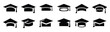 © Rovara Avora - Graduation cap icon vector. Different style graduation cap.  Education and academic symbols for school, learning, and success themes Vector Illustration