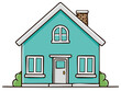 © Sheremeta - Charming turquoise cartoon house with arched window and brick chimney