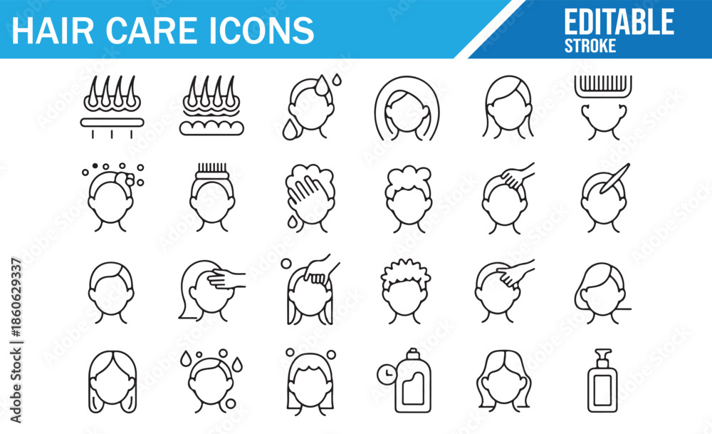 Hair care and salon routine line icons set. Vector outline collection ...