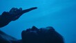 © kinomaster - Silhouette of woman using a smartphone against a vibrant blue backdrop, highlighting digital interaction.