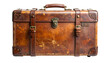 © Kemal - A vintage, well-worn brown leather suitcase with brass hardware, isolated on black