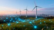 © Scott - Wind turbines and digital network on grassy hill