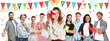 © New Africa - Birthday girl holding gift box among her family and friends on white background. Surprise party