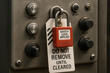 © Chanita - Serious lockout tagout safety procedure on an industrial control panel. red padlock and hazard warning tag signal de energized machine, ensuring workplace protection