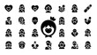 © GJ - A comprehensive collection of black silhouette icons depicting women, mothers, babies, and symbols of care and love.