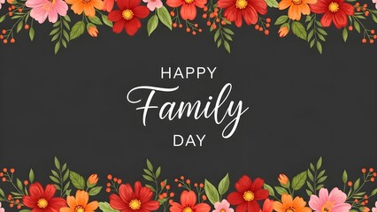  Happy family day greeting with colorful floral border