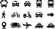 © graphicsobai - Universal transportation and logistics icon set featuring public transport, delivery truck, airplane, and maritime vessel silhouettes