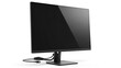 © Poindexter - Contemporary black computer monitor with a dark, reflective screen and neatly arranged cables, isolated on a pure white background.