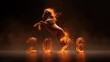 © Alvin - 好的，根据图片内容，我将为您生成一个符合要求的图库售图标题。Fiery Horse Symbolizing Business and Career Development for 2026, Dynamic New Year Vision with Fiery Numbers and Rearing Stallion