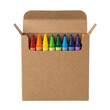 © BTG - Open cardboard box of colorful wax crayons for kids