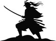 © Mainul - Silhouette of a samurai warrior in action with a katana sword raised japan
