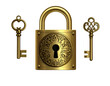 © creatoz - Golden padlock with ornate design and two matching antique keys
