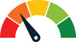 © aftab - Colorful gauge meter with needle indicating low level flat vector illustration for performance measurement and status indicators isolated on white background