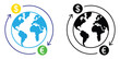 © Solayman - global currency exchange icon featuring circular arrows and dollar, euro coins, representing international finance and money transfer, isolated on transparent background.