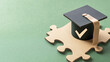 © A2Z AI  - A symbol of academic success, a graduation cap rests perfectly on a jigsaw piece, emphasizing the achievement of educational goals. This image signifies completion, progress and success.