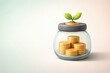 © Leo Rohmann - Financial growth concept with a glass jar filled with gold coins and a small plant symbolizing investment, sustainability, and prosperity in an optimistic light