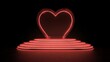 © Olivia - Red glowing neon heart podium for Valentine love product display, 3d rendering platform on romantic background, modern vector design concept symbolizing affection, passion and festive presentation