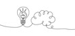 © Nipun Mitra123 - Continuous line drawing of a light bulb connected to a thought cloud, symbolizing idea generation and creativity