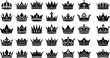 © Julfikar - Royal crown silhouette set, luxury king queen corona icons, black vector collection, heraldic medieval emblem designs isolated white background illustrations