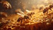 © HanThar Fusion - Honeybees working inside hive captured in detail nature close-up vibrant environment