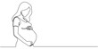 © Vector Man - Continuous line drawing of a pregnant woman. One line drawing of a pregnant woman. Pregnant belly. Minimalist contour illustration of a happy mother. one line Icon drawing