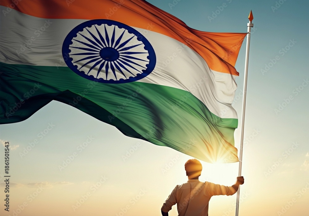 Indian Man Holding National Flag Representing Freedom And Unity And Celebrate Indian Day Patriotic