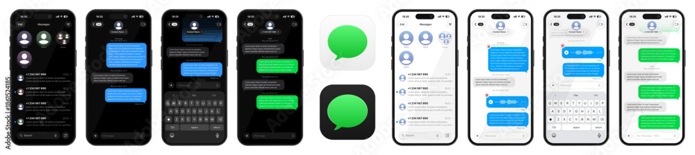 iMessage UI mockup screen 2026 update Dark and light mode with app icon ...