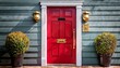 © RHONDA - bold red front door with mail slot and brass hardware for stylish home entrance inspiration
