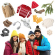 © New Africa - Happy family, winter clothes and accessories. Collection on white background