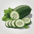 © Abdeltif - fresh green cucumber slices with leaves illustration