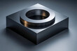© Petr - Glossy black minimalist plinth with round opening and mirror-like reflections, dark backdrop