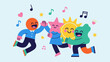 © Rizal - Cartoon Characters Dancing with Music Notes.