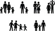 © Horgobinda - Set of black family silhouettes with parents and children walking holding hands carrying baby and diverse groups isolated on white,