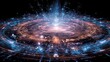 © mila103 - Futuristic digital neural network with radiant light display.